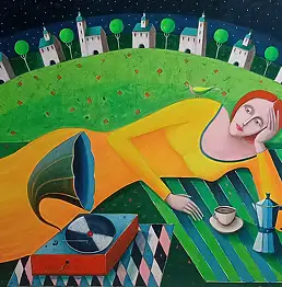 Mirosław Nowiński, Une odyssée musicale , Peinture acrylique - toile, 120 x 100