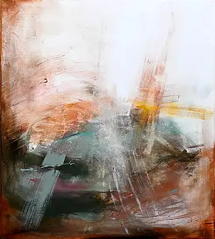 Iwona BORKOWSKA, Myśl w blasku słońca. Kolekcja „Za chwilę”, Inne, Obraz akrylowy, Techniki mieszane - płótno, 90 x 100