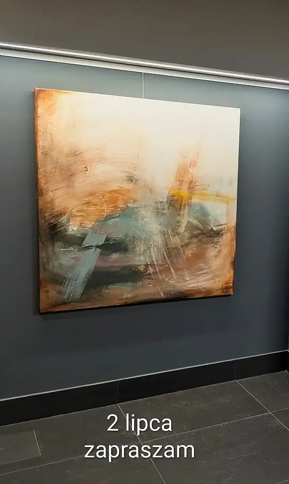 Iwona BORKOWSKA, Myśl w blasku słońca. Kolekcja „Za chwilę”, Inne, Obraz akrylowy, Techniki mieszane - płótno, 90 x 100