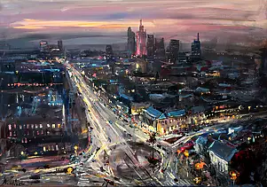 Kornel Wilczek, NOCNA WARSZAWA, Obraz akrylowy, Obraz olejny - płótno, 100 x 70