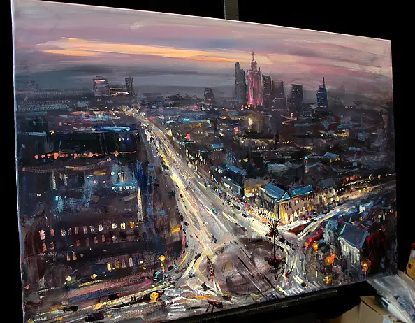 Kornel Wilczek, NOCNA WARSZAWA, Obraz akrylowy, Obraz olejny - płótno, 100 x 70