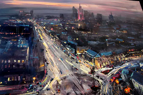 Kornel Wilczek, NOCNA WARSZAWA, Obraz akrylowy, Obraz olejny - płótno, 100 x 70