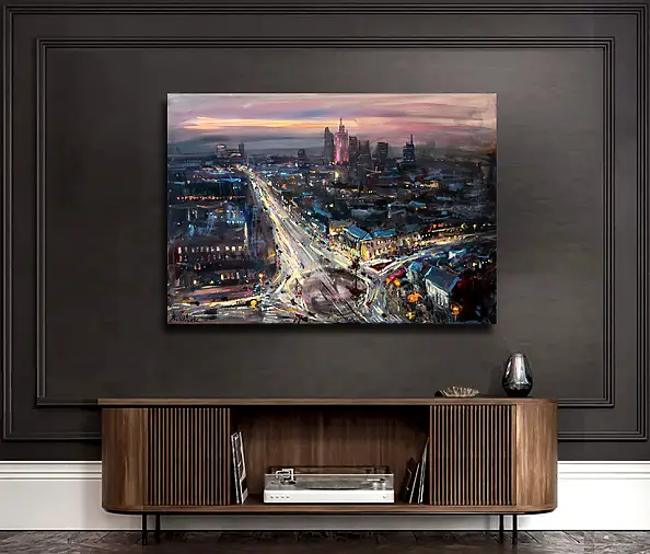 Kornel Wilczek, NOCNA WARSZAWA, Obraz akrylowy, Obraz olejny - płótno, 100 x 70