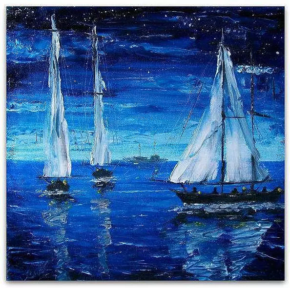 Michał Lenartowicz - NOCNE POŁOWY - obraz olejny 40x40c