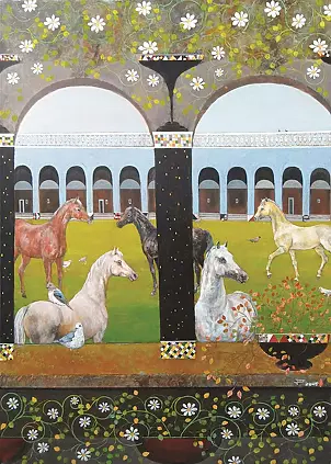   - "In the courtyard"