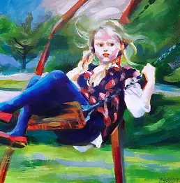Barbara Gulbinowicz, Na huśtawce, Obraz olejny - płótno, 54 x 43