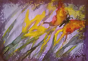 Marzena Salwowska, Aller et retour sur la Lune/Herbe et fleur, Encre - papier, 38 x 26