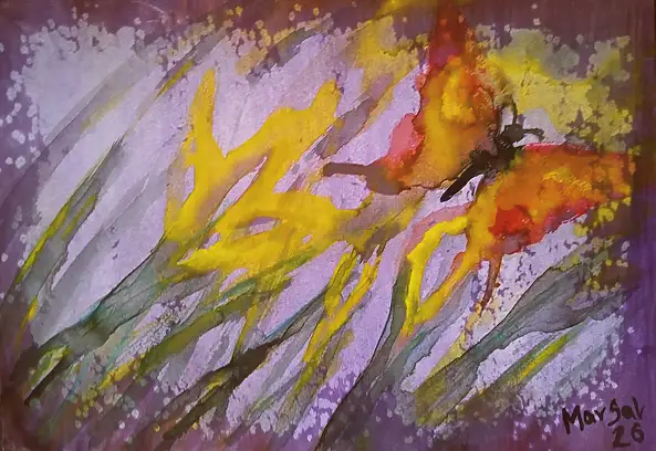 Marzena Salwowska, Aller et retour sur la Lune/Herbe et fleur, Encre - papier, 38 x 26