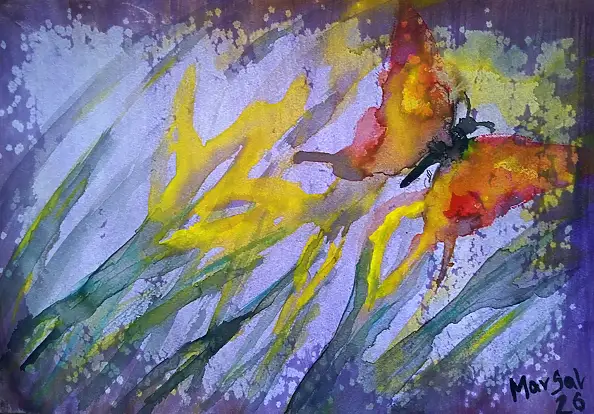 Marzena Salwowska, Aller et retour sur la Lune/Herbe et fleur, Encre - papier, 38 x 26