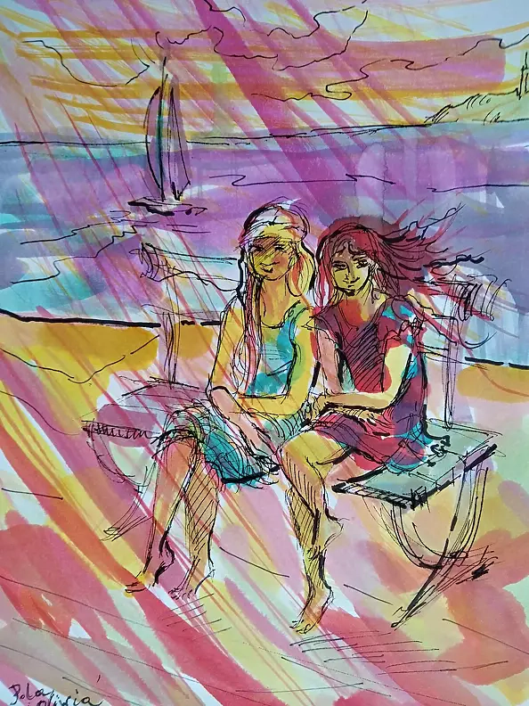 Anna Borcz - On the bench - Pola and Oliwia