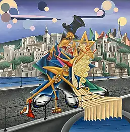 Robert Jadczak, Auf der Brücke in Avignon, Ölbild - Leinwand, 100 x 100
