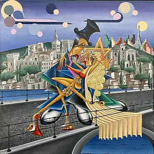 Robert Jadczak, Na moście w Awinion, Obraz olejny - płótno, 100 x 100