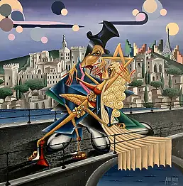 Robert Jadczak, Na moście w Awinion, Obraz olejny - płótno, 100 x 100