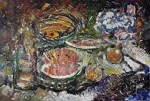 Eryk Maler, Cut open watermelon, Oil painting - canvas, 120 x 80