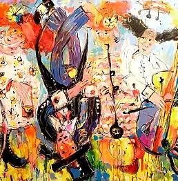 Dariusz Grajek, Na tandemie miłości..., Obraz akrylowy, Obraz olejny - płótno, 120 x 80