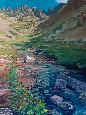 Wojciech Pater, Oltre il torrente di montagna, Quadro a olio - pannello, 60 x 80