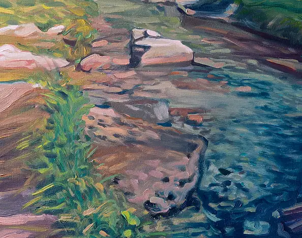 Wojciech Pater, Oltre il torrente di montagna, Quadro a olio - pannello, 60 x 80