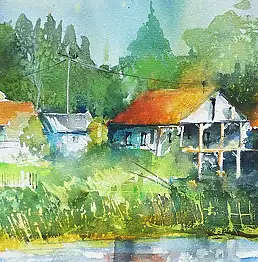 Tomasz Olszewski, An der Warthe, Aquarelle - Papier, 56 x 25