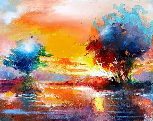 Włodzimierz Draczyński, In riva al lago, Quadro a olio - tela, 50 x 40
