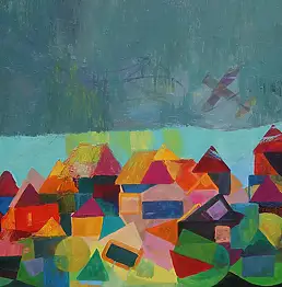Michał Kostewicz, над городом, Масляная картина - холст, 150 x 85