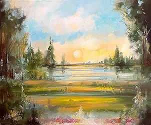 Krzysztof Kłosowicz, "Au bord de l'étang I", Peinture à l'huile - toile, 50 x 40