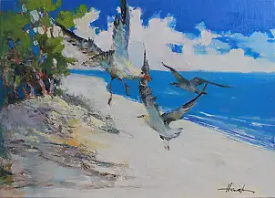 Henadzy Havartsou, Armonia in riva al mare, Quadro a olio - tela, 70 x 50
