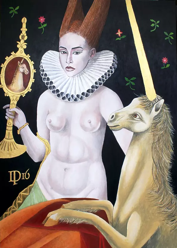 Daniel Porada - Naked woman with a unicorn in paradise