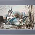 Krzysztof Trzaska - Narewka in inverno, pittura, 35x50 cm in passe-partout e cornice 50x70 cm