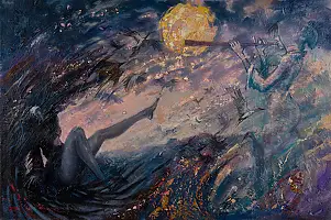 Ryszard Tyszkiewicz, Die Geburt der Vögel, Ölbild - Leinwand, 90 x 61