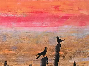 Ewa Mościszko - Our Rendez-Vous, 30x40x1 cm. Acrylic on canvas