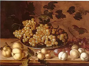 Balthazar van derAst - Nature morte, Pêches, Prunes, Poires et Raisins