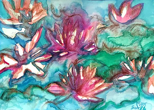 Marzena Salwowska, Ninfee per Barbara, ma è meglio non coglierle vestite di bianco.../Erba e fiori, Altro, Inchiostro - carta, 42 x 30