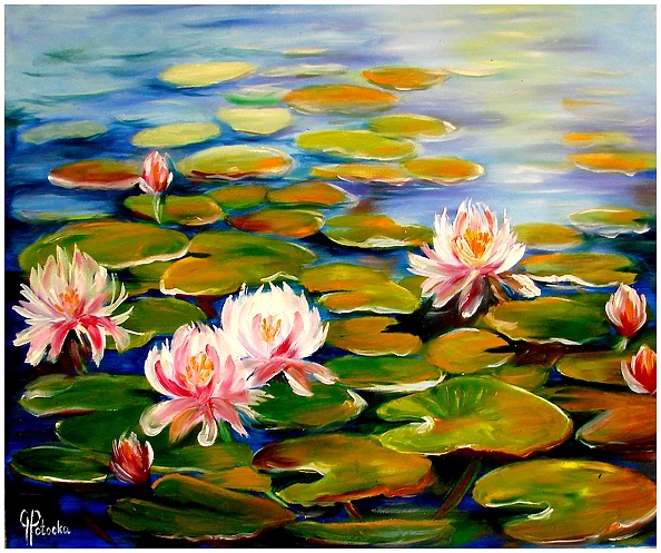 Grażyna Potocka - Water lilies oil painting 50-60cm
