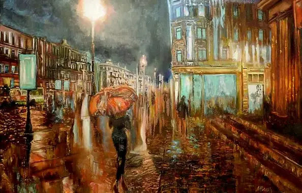 Alex Pelesh - Neon light of the evening streets.