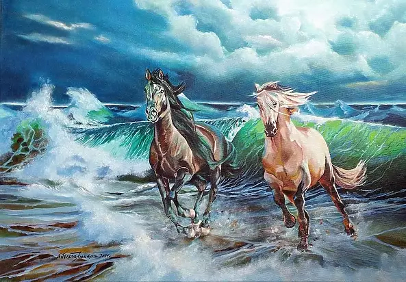 Teresa Kopańska - Do not stop horses Oil painting on canvas