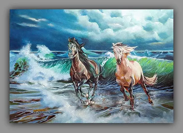 Teresa Kopańska - Do not stop horses Oil painting on canvas