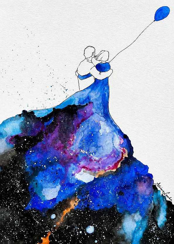 Adriana Laube, "Niebieska sukienka 2", Akwarele, Inne - papier, 30 x 42