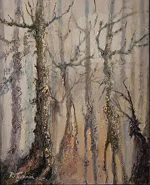 Ryszard Tyszkiewicz, Vom Nebel getragen, Ölbild - Platte, 50 x 70