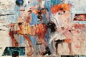 Dariusz Grajek, Die Nymphe und der Zentaur...., Acrylgemälde, Ölbild - Leinwand, 120 x 80