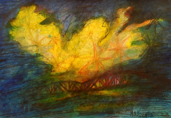 Marzena Salwowska - A starry night over a bridge in a city slightly smaller than Rome