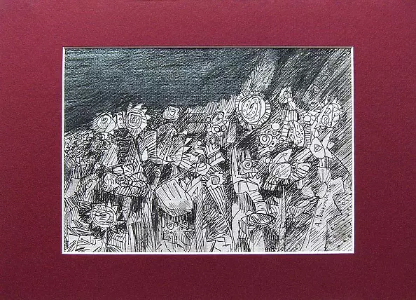 Anna Skowronek - Noc w ogrodzie -  czarno biały rysunek, oryginał, unikat