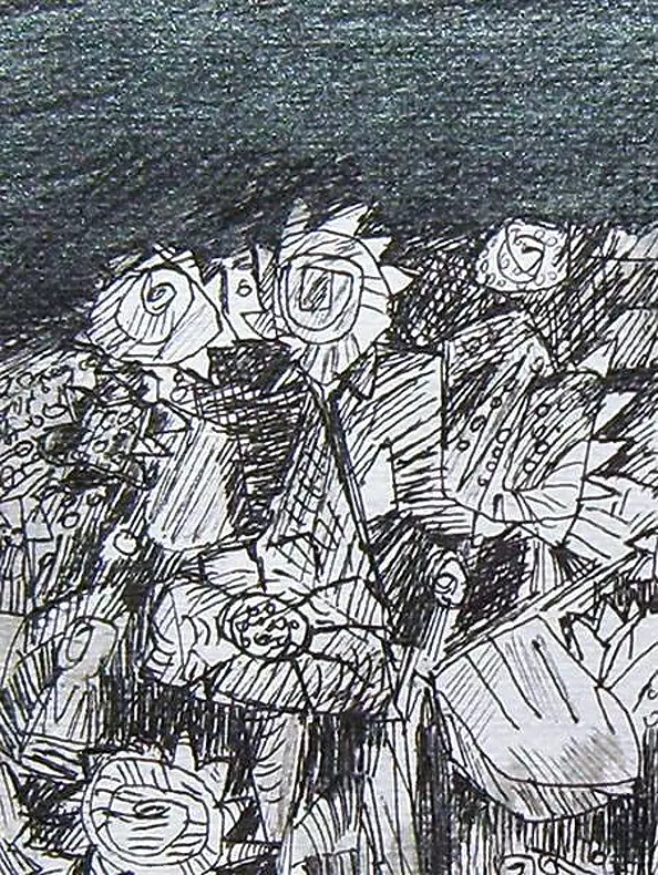 Anna Skowronek - Noc w ogrodzie -  czarno biały rysunek, oryginał, unikat