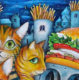 Krzysztoff Skain May, В ночь котенок Бюргерса, Акрилова картина - плита, 40 x 10