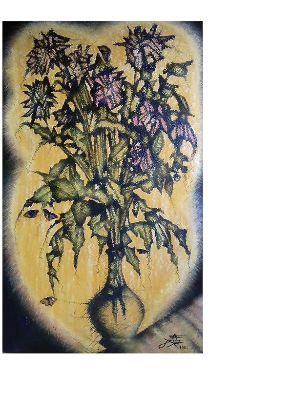 Rafał Jarosz - Night Hollyhocks with White Butterflies