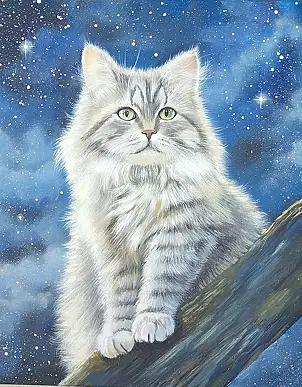 Luba Santkiewicz, Nachtjägerkatze, Acrylgemälde - Leinwand, 40 x 50