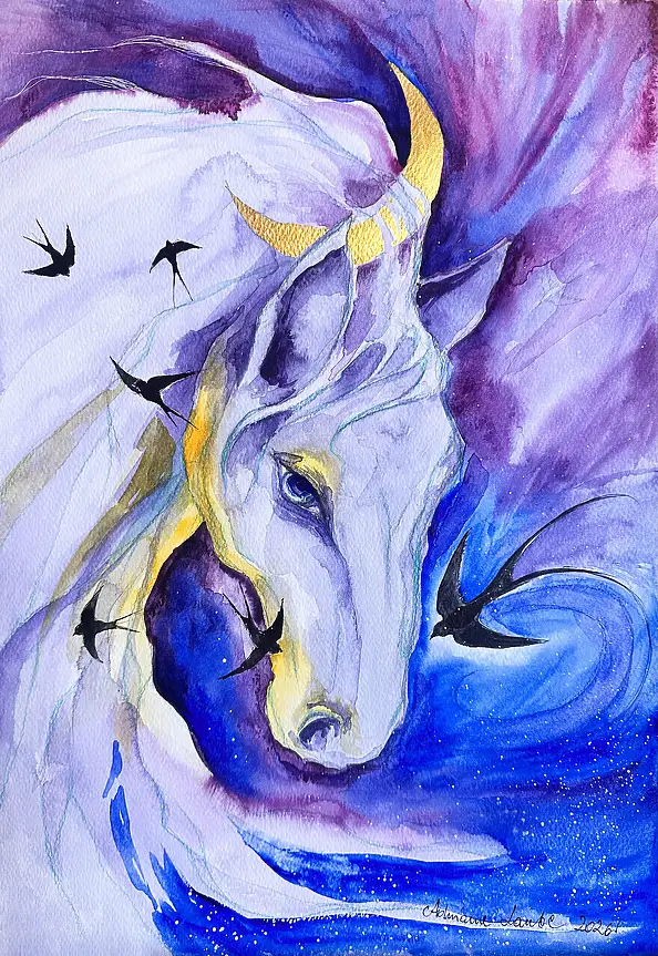 Adriana Laube, "Night Wanderer", Watercolors, crayon - paper, 30 x 42