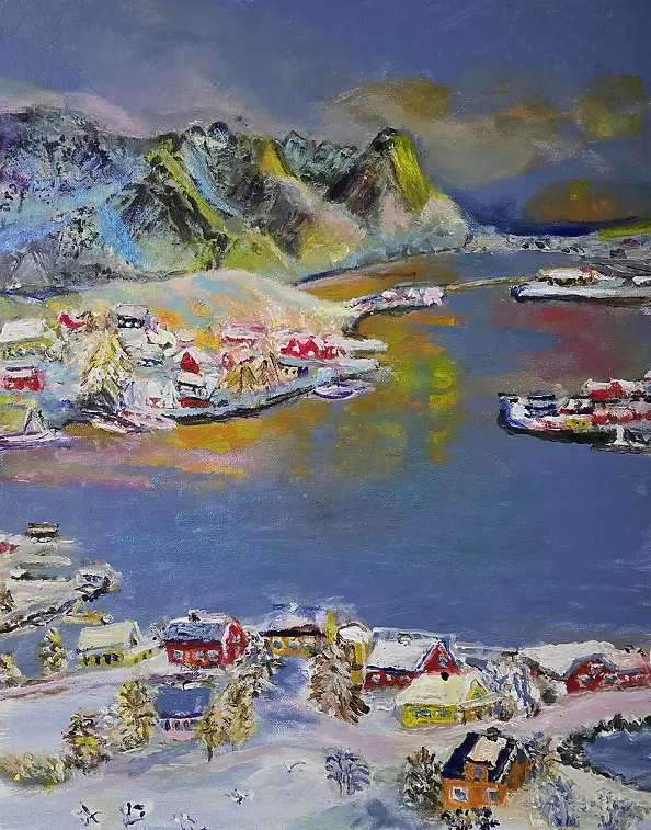 Krystyna Mościszko - Norwegia wyspa Moskenseya,  40x50x2 cm, akryl na płótnie 