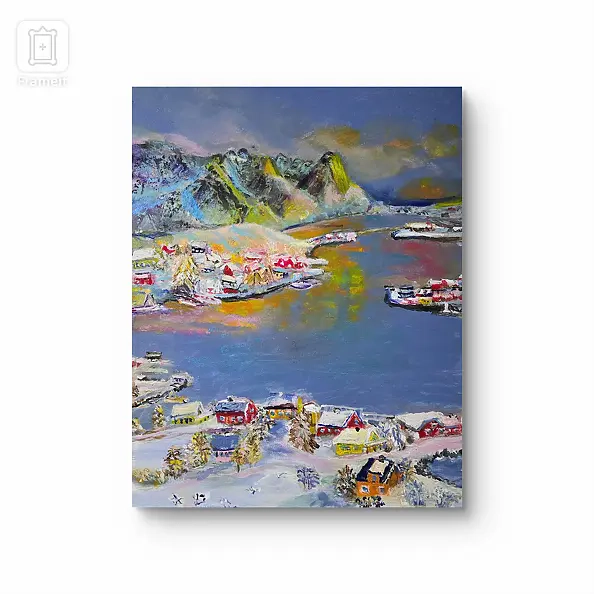 Krystyna Mościszko - Norwegia wyspa Moskenseya,  40x50x2 cm, akryl na płótnie 