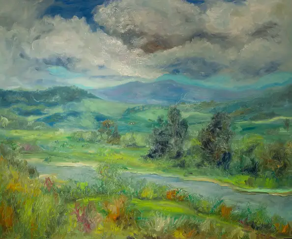 Marcin Stępniowski, New Zealand, landscape., Oil painting - board, 100 x 80