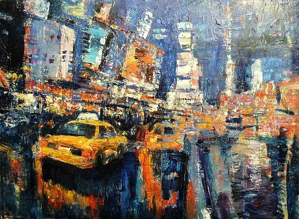 Kazimierz Komarnicki - Nowojorska ulica w deszczu